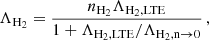 $$ \begin{aligned} \Lambda _{\rm H_{2} }=\frac{n_{\rm H_{2} }\Lambda _{\rm H_{2},LTE }}{1+\Lambda _{\rm H_{2},LTE }/\Lambda _{\rm H_{2},n\rightarrow 0 }} \, , \end{aligned} $$