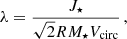 $$ \begin{aligned} \lambda =\frac{J_{\star }}{\sqrt{2} R M_{\star } V_{\mathrm{circ} }} \, , \end{aligned} $$