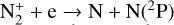 ${{\rm{N}}_2^ + + {\rm{e}} \to {\rm{N}} + {\rm{N}}\left( {^2{\rm{P}}} \right)}$