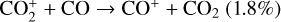 ${\rm{CO}}_2^ + + {\rm{CO}} \to {\rm{C}}{{\rm{O}}^ + } + {\rm{C}}{{\rm{O}}_2}(1.8\% )$