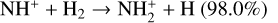 ${{\rm{N}}{{\rm{H}}^ + } + {{\rm{H}}_2} \to {\rm{NH}}_2^ + + {\rm{H}}(98.0\% )}$