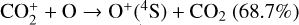 ${\rm{CO}}_2^ + + {\rm{O}} \to {{\rm{O}}^ + }\left( {^4{\rm{S}}} \right) + {\rm{C}}{{\rm{O}}_2}(68.7\% )$