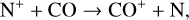 ${{{\rm{N}}^ + } + {\rm{CO}} \to {\rm{C}}{{\rm{O}}^ + } + {\rm{N}},}$