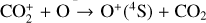 ${\rm{CO}}_2^ + + {\rm{O}} \to {{\rm{O}}^ + }\left( {^4{\rm{S}}} \right) + {\rm{C}}{{\rm{O}}_2}$