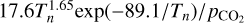 ${17.6T_n^{1.65}\exp \left( { - 89.1/{T_n}} \right)/{p_{{\rm{C}}{{\rm{O}}_2}}}}$