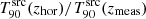 $ {T_{90}^{\mathrm{src}}(z_{\mathrm{hor}})/T_{90}^{\mathrm{src}}(z_{\mathrm{meas}})} $
