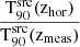 $ \mathrm{\frac{T_{90}^{src}(z_{hor})}{T_{90}^{src}(z_{meas})}} $