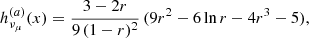 $$ \begin{aligned} h_{\nu _\mu }^{(a)}(x) = \frac{3-2r}{9\,(1-r)^2} \,(9 r^2 - 6\, \mathrm{ln}\,r - 4 r^3 - 5), \end{aligned} $$