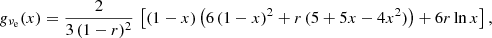 $$ \begin{aligned} g_{\nu _{\rm e}}(x) = \frac{2}{3\,(1-r)^2} \,\left[ (1-x) \left(6\,(1-x)^2 + r\,(5+5x-4x^2) \right) + 6r\, \mathrm{ln}\,x \right], \end{aligned} $$