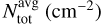 $N_{{\rm{tot}}}^{{\rm{avg}}}\left( {{\rm{c}}{{\rm{m}}^{ - 2}}} \right)$