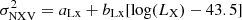 $ {\sigma^2_{\rm NXV}}=a_{\rm Lx}+b_{\rm Lx}[\log(L_{\rm X})-43.5] $