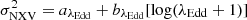 $ {\sigma^2_{\rm NXV}}=a_{\lambda_{\rm Edd}}+b_{\lambda_{\rm Edd}}[\log(\lambda_{\rm Edd}+1)] $