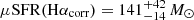 $ \mu \mathrm{SFR}(\mathrm{H}\alpha_{\mathrm{corr}})=141^{+42}_{-14}\,M_{\odot} $