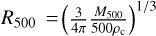 ${R_{500}} = {\left( {{3 \over {4\pi }}{{{M_{500}}} \over {500{\rho _c}}}} \right)^{1/3}}$