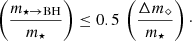 $$ \begin{aligned}&\left(\frac{m_{\rm \star \rightarrow BH }}{m_{\star }}\right) \le 0.5 \,\left(\frac{\Delta m_{\diamond }}{m_{\star }}\right)\cdot \end{aligned} $$