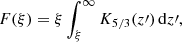 $$ \begin{aligned} F(\xi ) = \xi \int _{\xi }^{\infty } K_{5/3}(z{\prime })\,\mathrm{d}z{\prime }, \end{aligned} $$