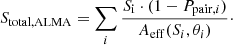 $$ \begin{aligned} S_{\rm total, ALMA} = \sum _i \frac{S_{\rm i} \cdot (1 - P_{\mathrm{pair},i})}{A_{\mathrm{eff}}(S_i, \theta _i)}\cdot \end{aligned} $$