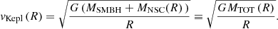 $$ \begin{aligned} v_\mathrm{Kepl} \left(R\right) = \sqrt{\frac{G \left(M_{\rm SMBH} + M_\mathrm{NSC} (R)\,\right)}{R}} \equiv \sqrt{\frac{G M_\mathrm{TOT} \left(R\right)}{R}}. \end{aligned} $$