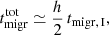 $$ \begin{aligned} t_\mathrm{migr} ^\mathrm{tot} \simeq \frac{h}{2}\, t_\mathrm {migr,\,I} , \end{aligned} $$