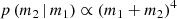 $$ \begin{aligned} p\left(m_2\,|\,m_1\right)\propto \left(m_1+m_2\right)^4 \end{aligned} $$