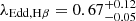 $ \lambda_{\mathrm{Edd, H\beta}} = 0.67^{+0.12}_{-0.05} $