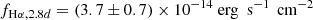 $$ \begin{aligned} {f}_{\mathrm{H}\alpha ,2.8d} =(3.7\pm 0.7)\times 10^{-14} \text{ erg}~\text{ s}^{-1}\,\text{ cm}^{-2} \end{aligned} $$