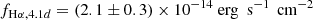 $$ \begin{aligned} {f}_{\mathrm{H}\alpha ,4.1d} =(2.1\pm 0.3)\times 10^{-14} \text{ erg}~\text{ s}^{-1}\,\text{ cm}^{-2} \end{aligned} $$