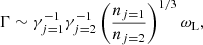 $$ \begin{aligned} \Gamma&\sim \gamma _{j=1}^{-1}\gamma _{j=2}^{-1} \left(\frac{n_{j=1}}{n_{j=2}}\right)^{1/3}\omega _{\rm L},\end{aligned} $$