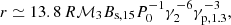 $$ \begin{aligned} r\simeq 13.8\,R\mathcal{M} _3B_{\rm s,15}P^{-1}_0\gamma ^{-6}_2\gamma _{\rm p, 1.3}^{-3}, \end{aligned} $$