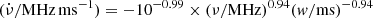 $ (\dot\nu/\mathrm{MHz\,ms^{-1}}) = -10^{-0.99}\times (\nu/\mathrm{MHz})^{0.94}(w/\mathrm{ms})^{-0.94} $