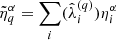 $ \tilde{\eta}^{\alpha}_{q}=\sum _{i}(\hat{\lambda}^{(q)}_{i})\eta^{\alpha}_{i} $
