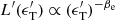 $ L^\prime(\epsilon_{\mathrm{T}}^\prime)\propto (\epsilon_{\mathrm{T}}^\prime)^{-\beta_{\mathrm{e}}} $