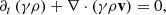 $$ \begin{aligned} \partial _t \left( \gamma \rho \right) + \nabla \cdot \left( \gamma \rho \mathbf v \right) = 0 , \end{aligned} $$