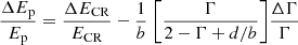 $$ \begin{aligned} \frac{\Delta E_{\rm p}}{E_{\rm p}} = \frac{\Delta E_{\rm CR}}{E_{\rm CR}} - \frac{1}{b} \ \Bigg [ \frac{\Gamma }{2 - \Gamma + d / b} \Bigg ] \frac{\Delta \Gamma }{\Gamma } \ \end{aligned} $$