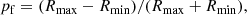 $$ \begin{aligned} p_{\rm f} = (R_{\rm max} - R_{\rm min})/(R_{\rm max} + R_{\rm min}), \end{aligned} $$