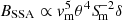 $ B_{\mathrm{SSA}} \propto {v}_{\mathrm{m}}^5 \theta^4 {S\!}_{\mathrm{m}}^{-2} \delta $