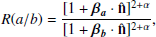 $$ \begin{aligned} R(a/b) =\frac{[1+\boldsymbol{\beta _{a}}\cdot \mathbf {\hat{n}} ]^{2+\alpha }}{[1+\boldsymbol{\beta _{b}}\cdot \mathbf {\hat{n}} ]^{2+\alpha }}, \end{aligned} $$