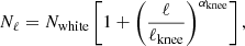 $$ \begin{aligned} N_{\ell } = N_{\rm white}\left[1+\left(\frac{\ell }{\ell _{\rm knee}}\right)^{\alpha _{\rm knee}}\right], \end{aligned} $$