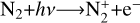 ${{\rm{N}}_2} + hv \to {\rm{N}}_2^ + + {{\rm{e}}^ - }$