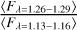 ${{\left\langle {{F_{\lambda = 1.26 - 1.29}}} \right\rangle } \over {\left\langle {{F_{\lambda = 1.13 - 1.16}}} \right\rangle }}$