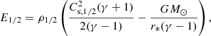 $$ \begin{aligned} E_{1/2}=\rho _{1/2}\left(\frac{C_{\rm s,1/2}^2(\gamma +1)}{2(\gamma -1)}-\frac{GM_\odot }{r_*(\gamma -1)}\right) ,\end{aligned} $$