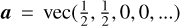 $\[\boldsymbol{a}=\operatorname{vec}\left(\frac{1}{2}, \frac{1}{2}, 0,0, \ldots\right)\]$