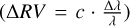 $\[\left(\Delta R V=c \cdot \frac{\Delta \lambda}{\lambda}\right)\]$