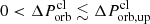 $ 0 < \Delta P_{\mathrm{orb}}^{\mathrm{cl}} \lesssim \Delta P_{\mathrm{orb,up}}^{\mathrm{cl}} $