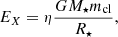 $$ \begin{aligned} E_{X} = \eta \frac{GM_{\star }m_{\rm cl}}{R_{\star }}, \end{aligned} $$