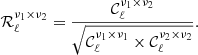 $$ \begin{aligned} \mathcal{R} _{\ell }^{\nu _1 \times \nu _2} = \frac{\mathcal{C} _{\ell }^{\nu _1 \times \nu _2}}{\sqrt{\mathcal{C} _{\ell }^{\nu _1 \times \nu _1} \times \mathcal{C} _{\ell }^{\nu _2 \times \nu _2}}}. \end{aligned} $$