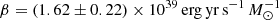 $ \beta = (1.62\pm 0.22) \times 10^{39}\,{\rm erg} {\,} {\rm yr} {\,} {\rm s}^{-1} {\,} M_\odot^{-1} $