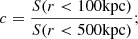 $$ \begin{aligned} c = \frac{S(r < 100 \mathrm{kpc})}{S(r < 500 \mathrm{kpc})}; \end{aligned} $$