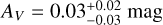 ${A_V} = 0.03_{ - 0.03}^{ + 0.02}{\rm{mag}}$