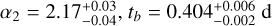${\alpha _2} = 2.17_{ - 0.04}^{ + 0.03},{t_b} = 0.404_{ - 0.002}^{ + 0.006}{\rm{d}}$